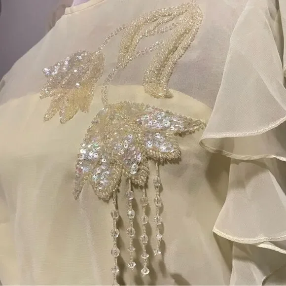 70s Jack Bryan Pale Butter Yellow Chiffon Evening Maxi Dress Size small - Picture 8 of 9